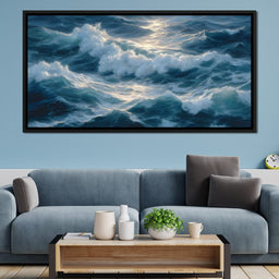 Sunlit Ocean Cresting Waves - NicheCanvas
