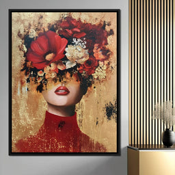 Gilded Red Floral Crown Portrait - NicheCanvas