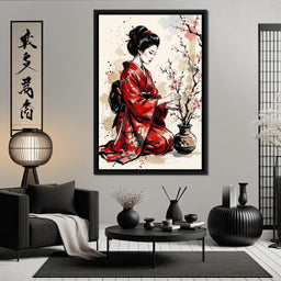 Japanese Woman with Cherry Blossoms - NicheCanvas