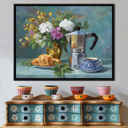 Morning Coffee & Bouquet - NicheCanvas
