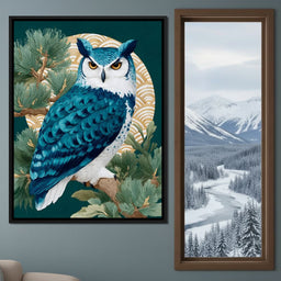Sapphire Owl Moonlit Pines - NicheCanvas