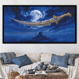 Golden Scimitar Under Full Moon - NicheCanvas