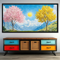 Yellow & Pink Trees Under the Sun - NicheCanvas