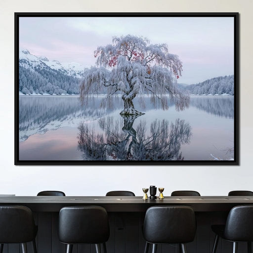 Willow of the Frosted Lake - TooplesArt Canvas Print