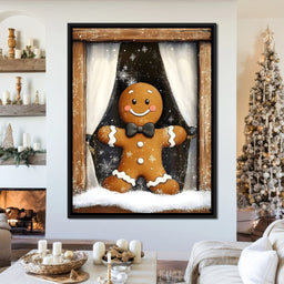 Gingerbread Joy At Snowy Window - NicheCanvas