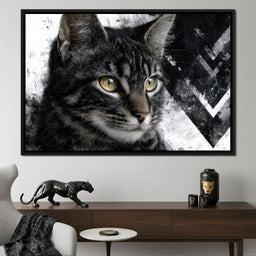 Monochrome Cat Golden Eyes - NicheCanvas