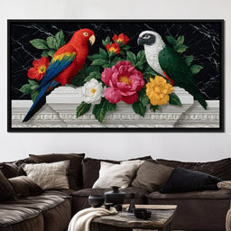 Parrot Blossom Marble Elegance - NicheCanvas