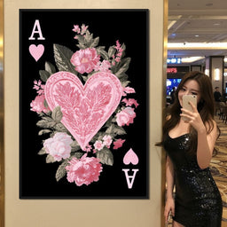 Floral Ace of Hearts Pink Rose - NicheCanvas