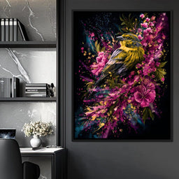 Radiant Finch Wildflower Burst - NicheCanvas