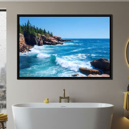 Rocky Coast Breakers Blue Sky - NicheCanvas