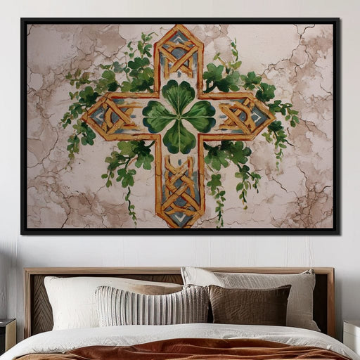 Celtic Cross Clover Wreath Canvas Print