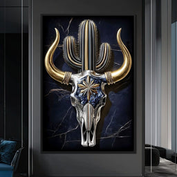 Golden Horn Desert Totem Skull - NicheCanvas