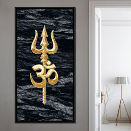 Golden Om Trishul Emblem - NicheCanvas