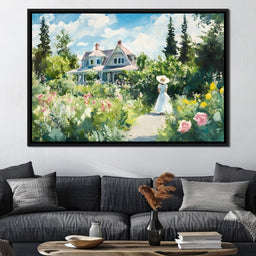 Sunlit Garden By Victorian House - NicheCanvas