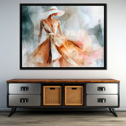 Sun Hat Lady in Peach Gown - NicheCanvas