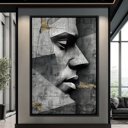 Monochrome Geometric Visage - NicheCanvas