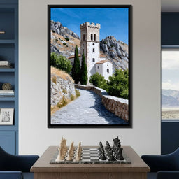 Mediterranean Stone Tower Pathway - NicheCanvas