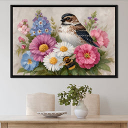 Garden Sparrow and Bumblebee - NicheCanvas