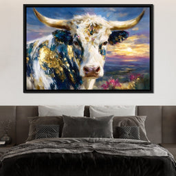 Golden Highland Cow Sunset - NicheCanvas
