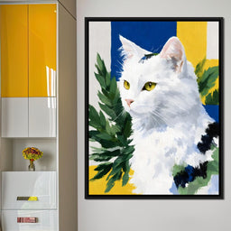 Snowy Feline Golden Eye Portrait - NicheCanvas
