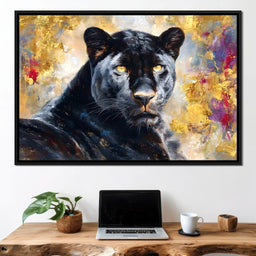 Golden Aura Black Panther Portrait - NicheCanvas
