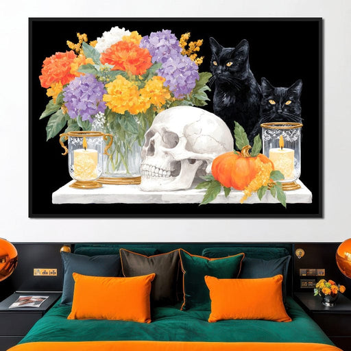 Halloween Bouquet Cats Skull Candle Canvas Print