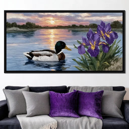 Duck Dusk Reflections With Iris - NicheCanvas