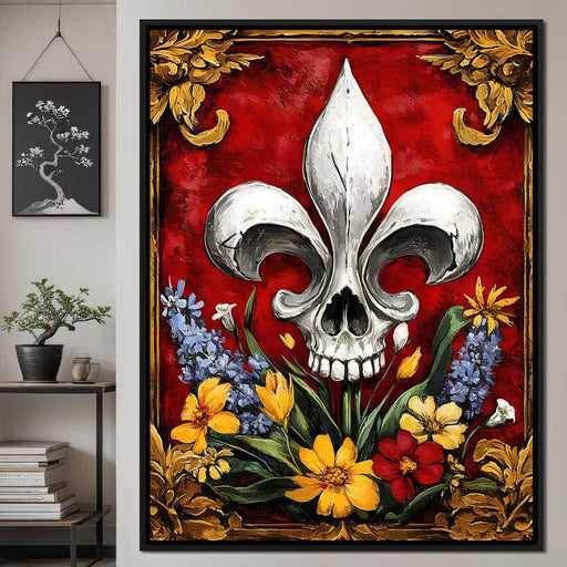 Skull Fleur De Lys and Botanical Fusion Canvas Print