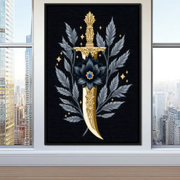 Golden Dagger Midnight Floral - NicheCanvas