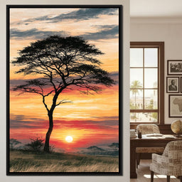 Savanna Sun Beyond The Solitary Branch - NicheCanvas