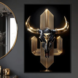 Golden Bull Deco Skull Majesty - NicheCanvas