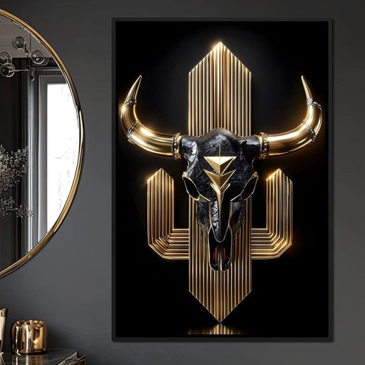 Golden Bull Deco Skull Majesty Canvas Print