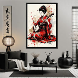 Japanese Woman with Shamisen - NicheCanvas