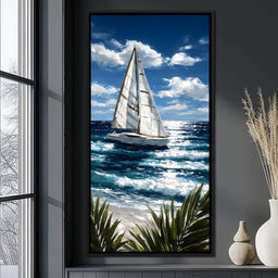 Sailboat Journey Over Turquoise Sea - NicheCanvas