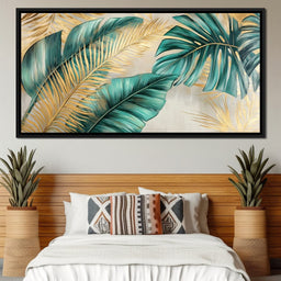 Golden Tropical Leaves Harmony - NicheCanvas