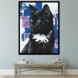 Nocturnal Blue Eyed Feline Portrait - NicheCanvas