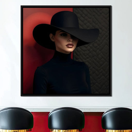 Noir Elegance Under Wide Hat Canvas Print