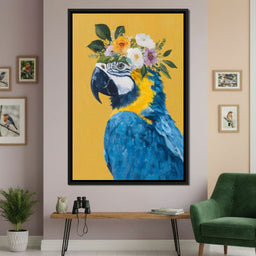 Floral Crown Blue Macaw Portrait - NicheCanvas