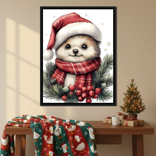Jolly Winter Pup With Holly Canvas Print