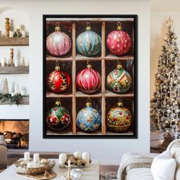 Vintage Christmas Ornaments Grid - NicheCanvas