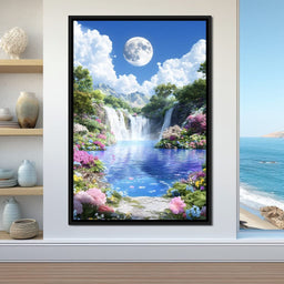 Lunar Reflection Over Falls - NicheCanvas