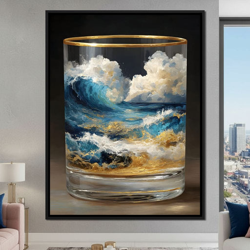 Ocean Storm Tumbler Gold Rim Canvas Print