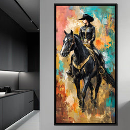Gallant Cowgirl Riding Midnight - NicheCanvas