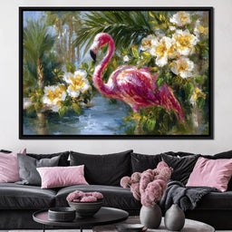 Tropical Flamingo Oasis Glow - Neal Hackett - NicheCanvas