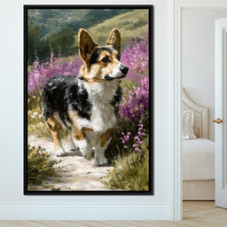 Corgi Along Heather Pathway - NicheCanvas