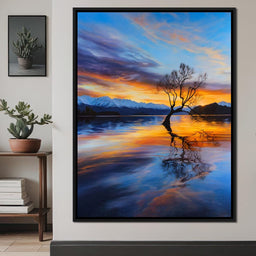 Lone Willow Sunset Reflection - NicheCanvas