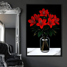 Scarlet Blooms in Glass Vase - NicheCanvas
