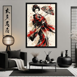 Japanese Woman with Fan - NicheCanvas