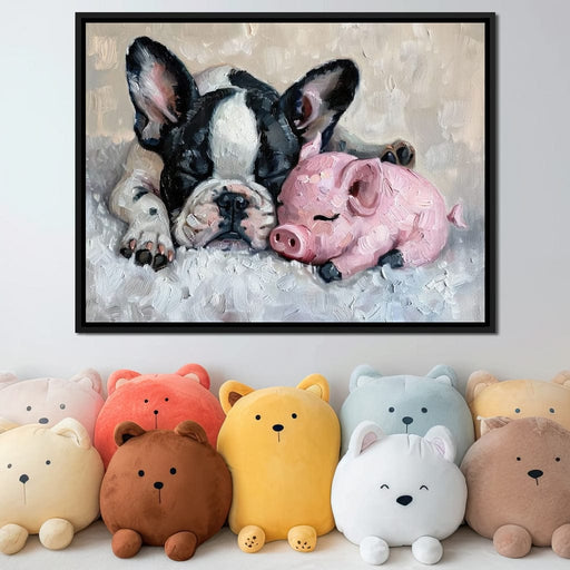 Cozy Frenchie & Piglet Snooze Canvas Print