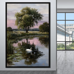Swan Pond Willow Sunset Sky - NicheCanvas